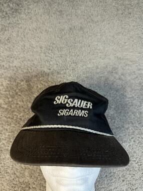 VTG SIG SAUER Hat Cap Snap Back Mens OS Black Embroidered SIGARMS Rope Trim